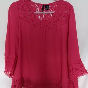 New Directions Fuchsia Women's Blouse Size Large Lace  Crochet Trim